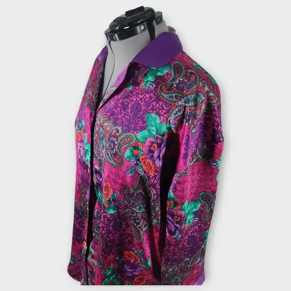 Victoria's Secret Nightgown Women's M/L Floral Satin Sleep Shirt Gold Label VTG - Picture 2 of 9